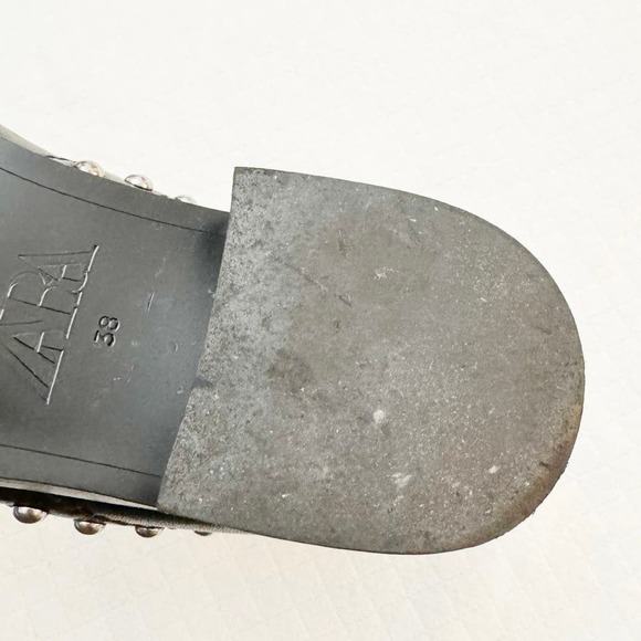 Zara Black Leather Biker Boots Silver Brad Accented Size 38 - Picture 3 of 7